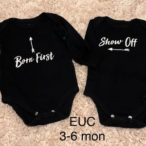 Twin matching onesies, EUC, 3-6 months